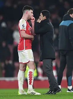 Arsenal's Arteta Chats with Rice after Arsenal v Wolverhampton Wanderers, 2023-24 Premier League