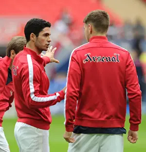 Arsenal V Wigan Athletic - FA Cup Semi Final 2014 Prints: Arsenal's Arteta and Ramsey Pre-Match Chat: FA Cup Semi-Final vs Wigan Athletic