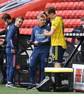Sheffield United V Arsenal - FA Cup 2019-20 Prints: Arsenal's Assistant Coach Steve Round Speaks to Rob Holding during FA Cup Quarterfinal vs Sheffield United
