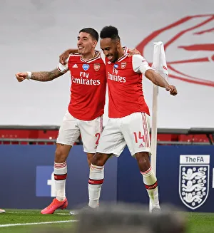 Arsenal's Aubameyang and Bellerin Celebrate FA Cup Semi-Final Goal Against Manchester City