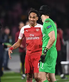 Napoli V Arsenal 2018-19 Prints: Arsenal's Aubameyang and Cech Celebrate Quarter-Final Victory Over Napoli