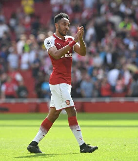 Arsenal v West Ham United 2017-18 Collection: Arsenal's Aubameyang Celebrates with Fans after Victory over West Ham