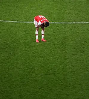 Arsenal V Olympiacos 2019-20 Prints: Arsenal's Aubameyang Celebrates at Full-Time: Arsenal FC vs Olympiacos FC