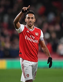 Images Dated 23rd February 2020: Arsenal's Aubameyang Celebrates Goal Against Everton in Premier League Showdown
