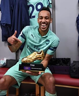 Images Dated 12th May 2019: Arsenal's Aubameyang Claims Golden Boot after Securing Victory against Burnley