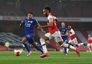 Arsenal V Leicester City 2019-20 Prints: Arsenal's Aubameyang Clashes with Leicester's Justin in Premier League Showdown