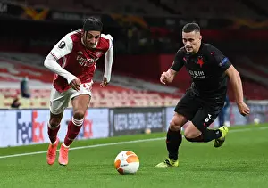 Arsenal V Slavia Prague 2020-21 Prints: Arsenal's Aubameyang Clashes with Slavia's Holes in Empty Europa League Quarterfinal