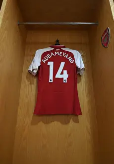 Arsenal V Southampton 2017-18 Prints: Arsenal's Aubameyang-Emblazoned Jersey in the Emirates Changing Room (Arsenal v Southampton)