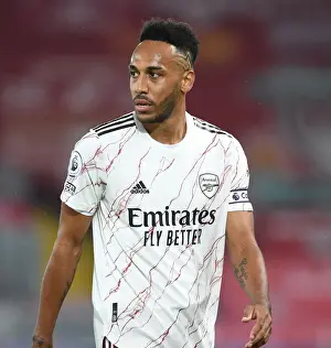 Liverpool V Arsenal 2020-21 Prints: Arsenal's Aubameyang Faces Empty Anfield in 2020-21 Premier League Clash Amidst COVID-19 Restrictions