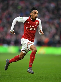 Arsenal V Manchester City - Carabao Cup Final 2018 Prints: Arsenal's Aubameyang Faces Manchester City in Carabao Cup Final