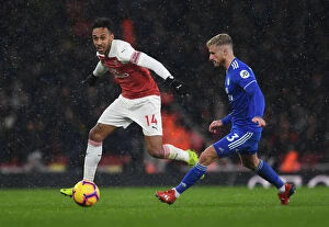 Images Dated 29th January 2019: Arsenal's Aubameyang Faces Off Against Cardiff's Bennett in Premier League Clash