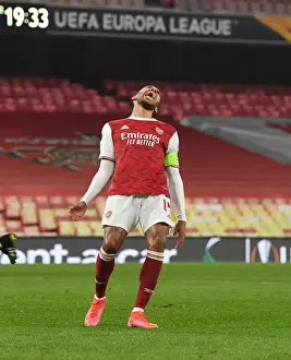 Arsenal's Aubameyang Frustrated in Empty Emirates During Europa League Clash Against Olympiacos