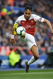 Leicester City v Arsenal 2018-19 Collection: Arsenal's Aubameyang Goes Head-to-Head with Leicester City in Premier League Battle