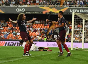 Valencia CF V Arsenal 2018-19 Prints: Arsenal's Aubameyang and Guendouzi Celebrate Goals in Europa League Semi-Final vs Valencia