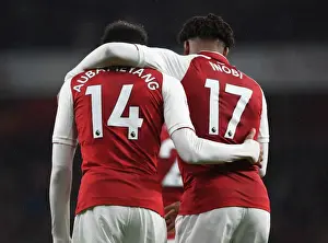Arsenal V Everton 2017-18 Prints: Arsenal's Aubameyang and Iwobi in Action against Everton (2017-18)