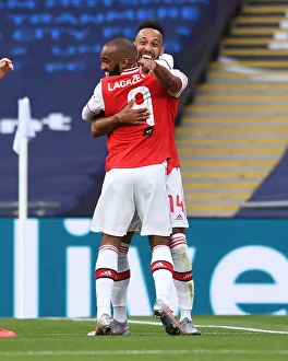 Arsenal V Manchester City - FA Cup Semi-Final 2019-20 Prints: Arsenal's Aubameyang and Lacazette Celebrate Goal in FA Cup Semi-Final Against Manchester City