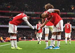 Arsenal's Aubameyang and Lacazette Celebrate Goal vs. Wolverhampton Wanderers (2019-20)