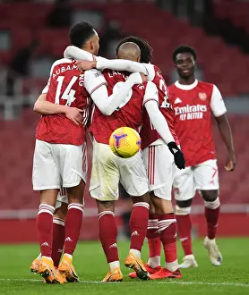 Arsenal V Newcastle United 2020-21 Prints: Arsenal's Aubameyang and Lacazette Celebrate Goals Amidst Empty Emirates Stadium Against Newcastle United (2021)