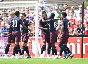 Arsenal's Aubameyang and Lacazette Celebrate Goals in Borehamwood Friendly (2018-19)