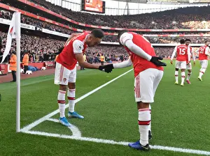 Arsenal's Aubameyang and Lacazette Celebrate Goals Against Chelsea in Premier League Clash (Arsenal v Chelsea 2019-20)