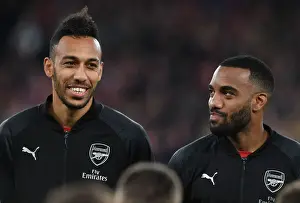 Arsenal V SSC Napoli 2018-19 Prints: Arsenal's Aubameyang and Lacazette Prepare for Napoli Showdown in Europa League Quarterfinals