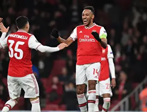 Arsenal's Aubameyang and Martinelli Celebrate Goal in Europa League Clash vs Eintracht Frankfurt