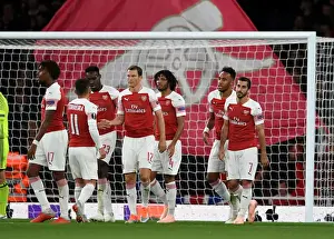 Arsenal V FC Vorskla Poltava 2018_19 Prints: Arsenal's Aubameyang and Mkhitaryan Celebrate Double Strike in Europa League Match