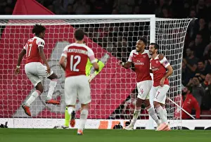 Arsenal V FC Vorskla Poltava 2018_19 Prints: Arsenal's Aubameyang and Mkhitaryan Celebrate Goals in Europa League Win over Vorskla Poltava