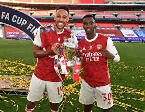 Arsenal V Chelsea FA Cup Final 2020 Prints: Arsenal's Aubameyang and Nketiah Celebrate FA Cup Victory Over Chelsea in Empty Wembley