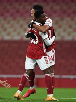 Images Dated 16th December 2020: Arsenal's Aubameyang and Nketiah Celebrate Goal Against Southampton (2020-21)