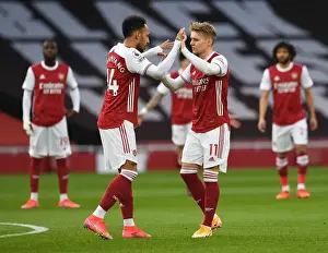 Arsenal's Aubameyang and Odegaard High-Five: Arsenal vs Manchester City, 2021 (Behind Closed Doors)