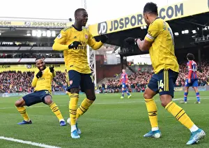 Arsenal's Aubameyang, Pepe, and Lacazette Celebrate Goal Against Crystal Palace (2019-20)
