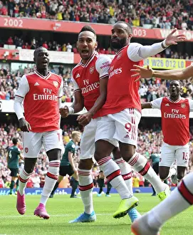 Arsenal's Aubameyang, Pepe, and Lacazette Celebrate Goals Against Burnley (2019-20)