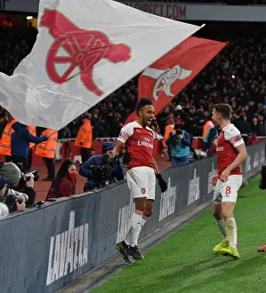 Arsenal's Aubameyang and Ramsey Celebrate Goals Against Manchester United (2018-19)