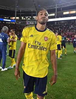 Arsenal's Aubameyang Reacts After 2019 Arsenal v Bayern Munich Friendly Match