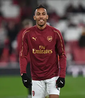Arsenal V Blackpool Carabao Cup 2018-19 Prints: Arsenal's Aubameyang: Ready to Unleash Roar in Carabao Cup Battle vs. Blackpool
