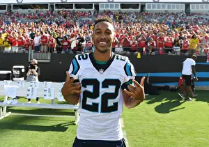 Arsenal's Aubameyang Receives Carolina Panthers Shirt from Christian McCaffrey Ahead of Arsenal v Fiorentina Match, 2019
