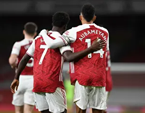 Arsenal V Newcastle United 2020-21 Prints: Arsenal's Aubameyang and Saka Celebrate First Goal in Empty Emirates Stadium Against Newcastle United (2021)