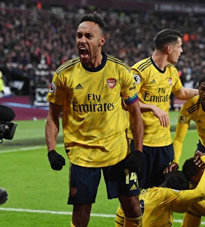 Images Dated 9th December 2019: Arsenal's Aubameyang Scores Brace: Arsenal's Victory Against West Ham United in Premier League