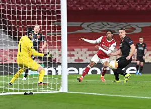 Arsenal V Slavia Prague 2020-21 Prints: Arsenal's Aubameyang Scores Alone in Empty Emirates Stadium - Arsenal FC vs Slavia Praha