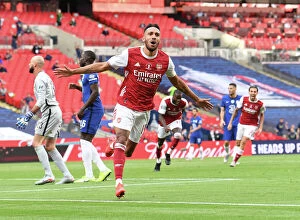 Images Dated 1st August 2020: Arsenal's Aubameyang Scores in Empty FA Cup Final: Arsenal vs. Chelsea (2020)