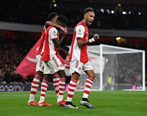 Arsenal v Aston Villa 2021-22 Collection: Arsenal's Aubameyang Scores First Goal in 2021-22 Premier League: Arsenal vs. Aston Villa
