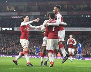 Images Dated 3rd February 2018: Arsenal's Aubameyang Scores Fourth Goal in Thrilling Arsenal v Everton Match, 2017-18 Season