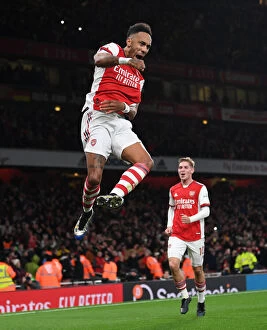 Arsenal v Aston Villa 2021-22 Collection: Arsenal's Aubameyang Scores His Second Goal: Arsenal 2-0 Aston Villa (2021-22 Premier League)