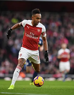 Arsenal V Fulham 2018-19 Prints: Arsenal's Aubameyang Shines in Arsenal vs. Fulham Premier League Clash (2018-19)