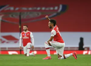 Arsenal V Leicester City 2019-20 Prints: Arsenal's Aubameyang Takes a Knee During Arsenal v Leicester City Premier League Match (2019-20)