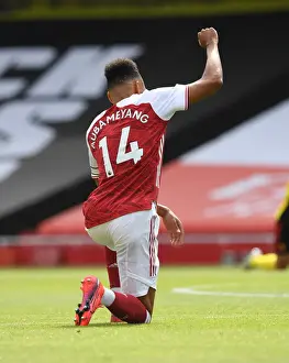 Arsenal's Aubameyang Takes a Knee During Arsenal v Watford Premier League Match (2019-20)