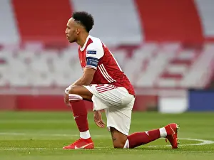 Arsenal V Villarreal 2020-21 Prints: Arsenal's Aubameyang Takes a Knee in Empty Emirates Stadium during Europa League Semi-Final vs Villarreal