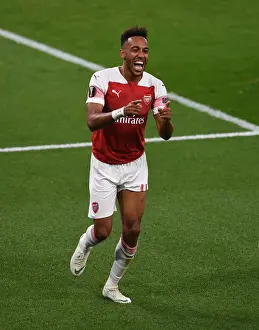 Arsenal V FC Vorskla Poltava 2018_19 Prints: Arsenal's Aubameyang: Thrilling Goal Celebration vs