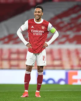 Arsenal's Aubameyang in UEFA Europa League Action vs. Olympiacos (Behind Closed Doors)